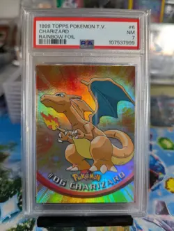Pokemon Topps Series 1 RAINBOW foil Charizard #06 PSA 7 🔥🌈 - Image 1