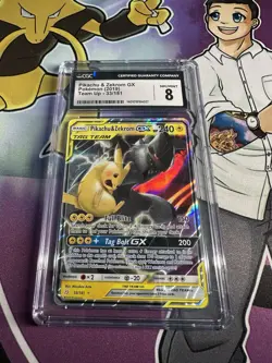 Pokemon CGC 8 Pikachu & Zekrom GX Ultra Rare 2019 33/181 Team Up English - Image 1