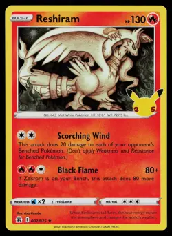 RESHIRAM 002/025 RARE CELEBRATIONS POKEMON HOLO NM - Image 1