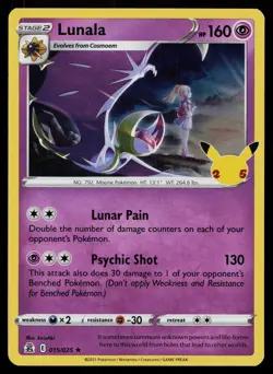 LUNALA 015/025 HOLO RARE CELEBRATIONS POKEMON HOLO NM - Image 1