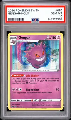 POKEMON TCG PSA 10 GEM MINT Gengar 085/202 Swsh01: Sword & Shield Holo POP 232 - Image 1