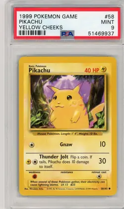 1999 POKEMON BASE SET UNLIMITED - #58 PIKACHU YELLOW CHEEKS - PSA 9 MINT - Image 1
