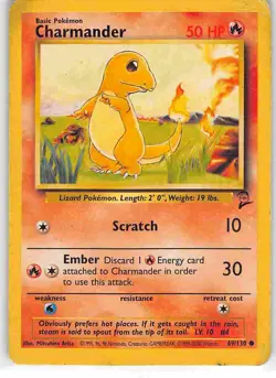Charmander 69/130 Common Base Set 2 Pokemon MP - Image 1