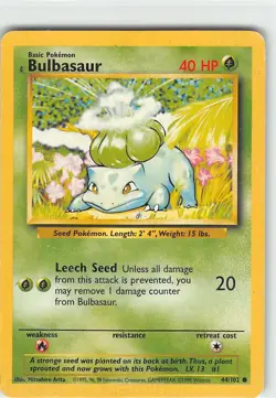 Bulbasaur 44/102 Common Base Set Unlimited Pokemon MP Arita - Image 1
