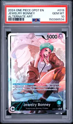 2024 One Piece OP07 #019 Jewelry Bonney Alternate Art Leader PSA 10 GEM MT - Image 1