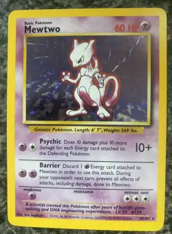 Pokemon TCG Mewtwo Base Set 10/102 Holo Unlimited Holo Rare NM - Image 1