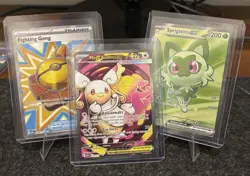 Pokemon TCG Full Art Lot Of 3 Sprigatito, Mega Audino, Fighting Gong - Image 1