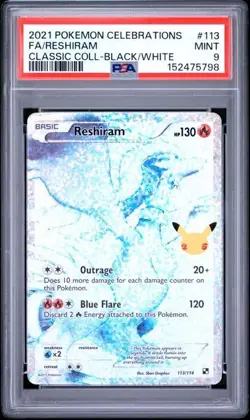 FA / RESHIRAM 113/114 Pokemon Celebrations Classic Collection Black/White PSA 9 - Image 1