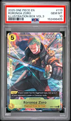 2025 ONE PIECE PROMOS ILLUSTRATION BOX VOL.3 #113 RORONOA ZORO PSA 10 - Image 1