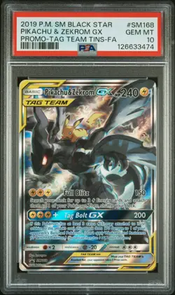 2019 POKEMON SM BLACK STAR PROMO #SM168 FULL ART/PIKACHU & ZEKROM GX PSA 10 - Image 1