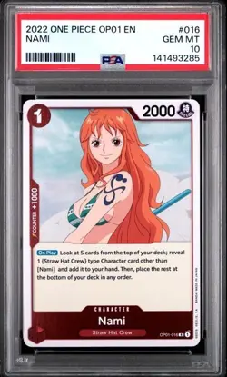 2022 ONE PIECE OP01-ROMANCE DAWN PRE ERRATA 016 NAMI PSA 10 GEM MINT - Image 1