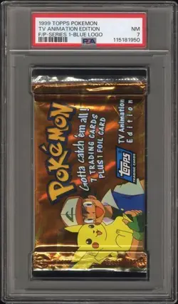 1999 Pokemon: Topps TV Animation Series 1 | Blue Logo Sealed Booster Pack PSA 7 - Image 1