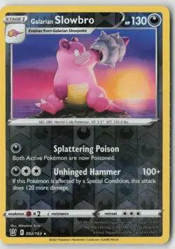 Galarian Slowbro 092/163 Rare Battle Styles Pokemon Reverse Holo Lightly Played - Image 1