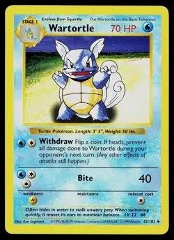 Pokemon Card - Wartortle Base Set Shadowless 42/102 Uncommon - Image 1