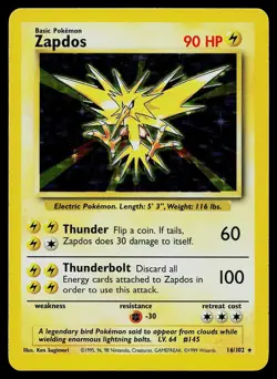 Pokemon Card - Zapdos Base Set Unlimited 16/102 Holo Holo Rare - Image 1