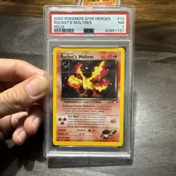 Pokemon TCG Gym Heroes Rocket's Moltres 12/132 Unlimited Holo Rare PSA 7 NM 🔥 - Image 1
