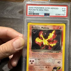 Pokemon TCG Gym Heroes Rocket's Moltres 12/132 Unlimited Holo Rare PSA 7 NM 🔥 - Image 2