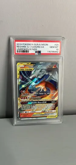 Pokemon Reshiram & Charizard GX TAG TEAM Holo 20/214 Unbroken Bonds PSA 10 - Image 1