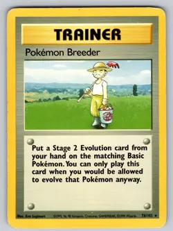 Pokemon Breeder 76/102 Rare Base Set Unlimited Pokemon Damaged - Image 1