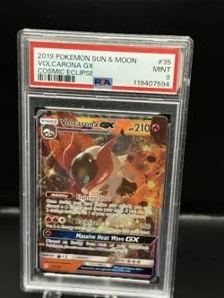 2019 Pokemon Sun & Moon Cosmic Eclipse Volcarona GX #35 PSA 9 - Image 1