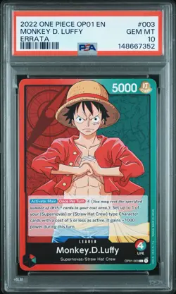 2022 ONE PIECE OP01-ROMANCE DAWN ERRATA #003 MONKEY D. LUFFY PSA 10 - Image 1