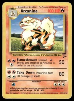 Pokemon Cards Arcanine 33/130 Base Set 2 WOTC Uncommon LP - Image 1