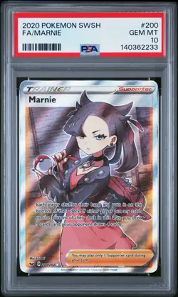 PSA 10 Marnie Full Art SWORD & SHIELD 200/202 GEM MINT Graded Pokemon Card - Image 1