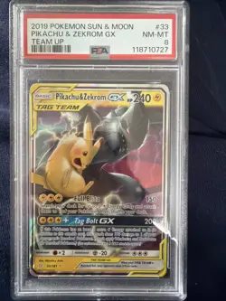 2019 Pokemon Pikachu & Zekrom GX Team Up English Sun & Moon, PSA 8 - Image 1