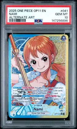 2025 ONE PIECE OP11-A FIST OF DIVINE SPEED ALTERNATE ART #041 NAMI PSA 10 - Image 1