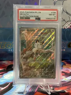 Pokemon TCG Meowth 106/094 Phantasmal Flames Illustration Rare Holo PSA 8 - Image 1