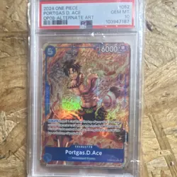 Bandai One Piece CCG 2024 Portgas D. Ace OP08-052 Alt Art Holo Secret PSA 10 - Image 1