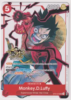 Monkey D Luffy ST01-012 3rd Anniversary NM One Piece TCG English - Image 1