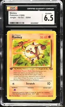 CGC 6.5 EX/NM+ Mankey 1st Edition Jungle 55/64 Pokemon 1999 Non-Holo - Image 1