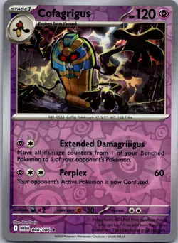 Cofagrigus 040 Rare 086 White Flare Pokemon Reverse Holo Near Mint Holo - Image 1