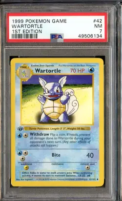 Wartortle Uncommon 1st Shadowless Base Set 42/102 PSA 7 NM English Pokemon - Image 1