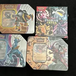 Pokemon TCG Slashing Legends Tins EX Sealed Lot & Paldean Fates Booster Bundle - Image 4