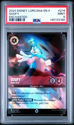 2024 DISNEY LORCANA EN 4-URSULA'S RETURN ENCHANTED #214 GOOFY - SUPER GOOF PSA 9 - Image 1