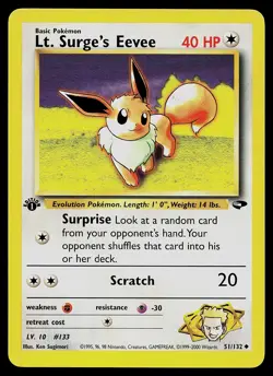Pokemon Card - Lt. Surge's Eevee Gym Challenge 51/132 1st Edition Uncommon - Image 1