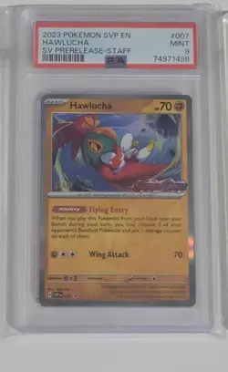 2023 Hawlucha Prerelease Staff Psa 9 Scarlet & Violet Pokemon TCG Graded Card - Image 1