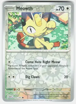 MEOWTH 052/165 COMMON 151 POKEMON REVERSE HOLO NM/M - Image 1