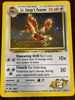 Damaged Pokemon TCG Lt. Surge's Fearow 7/132 Gym Heroes Holo Rare English 1999 - Image 1