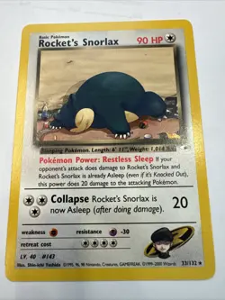 Pokemon Rocket's Snorlax 33/132 Team Rocket Rare Regular 90 HP English 2000 WOTC - Image 1