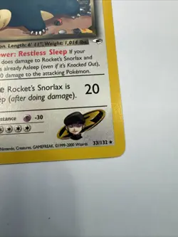 Pokemon Rocket's Snorlax 33/132 Team Rocket Rare Regular 90 HP English 2000 WOTC - Image 4
