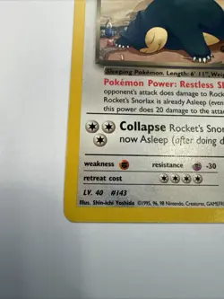 Pokemon Rocket's Snorlax 33/132 Team Rocket Rare Regular 90 HP English 2000 WOTC - Image 5