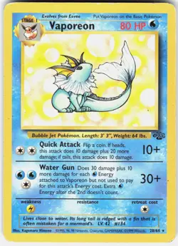 Pokemon Vaporeon 28/64 Rare Jungle Pokemon Lightly Played - Image 1