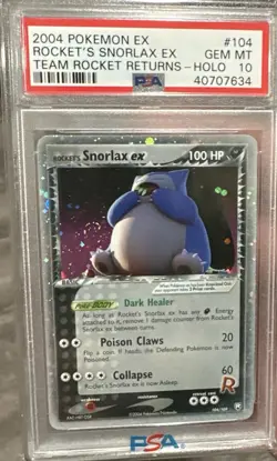 PSA 10 Rocket’s Snorlax EX 104/109 Pokemon Card Gem Mint Rare Holo - Image 1