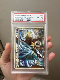 Pokemon Heatgold & Soul Silver Unleashed Suicune & Entei Legend-Holo PSA 8 SWIRL - Image 1