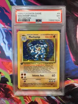 Pokemon TCG Base Set Machamp Holo 1st Edition Rare Card 8/102 PSA 5 - Image 1
