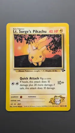 Lt. Surge's Pikachu 84/132 Gym Challenge Pokemon TCG Card Vintage - Image 1