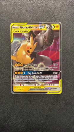 Pikachu & Zekrom Tag Team GX Holo Card 33/181 Sun and Moon - Image 2